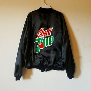 Black bomber jacket with cherry 7-UP logo